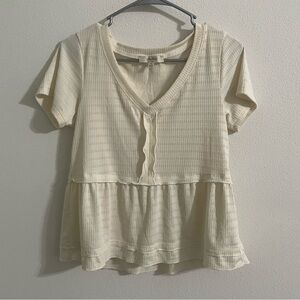 Cream V-Neck Ruffle Babydoll Peplum Top